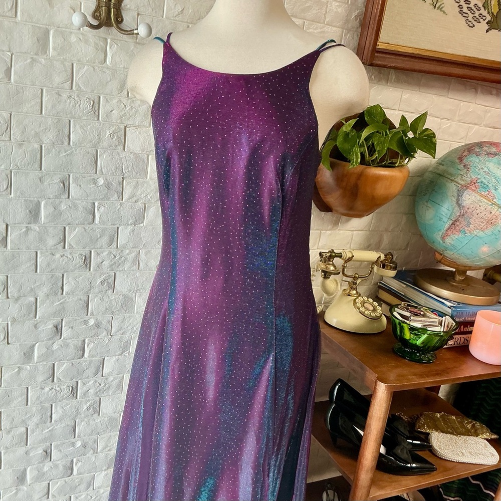 Vintage Y2K Iridescent Glitter Galaxy Color-Changing Strappy Back Formal Gown - Picture 5 of 15
